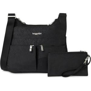 imageBaggallini Cross Over Crossbody Women 11x85 Medium Travel Bag Lightweight WaterResistant Nylon Organized Handbag PurseBlack Zebra Emboss