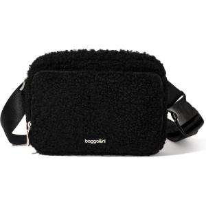 imageBaggallini Modern Belt Bag 5x8 Travel Fanny Pack Sling Bag Waistpack wRFID Card Holder Waterresistant Crossbody BagBlack Faux Sherpa