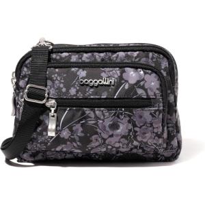 imageBaggallini Triple Zip Small Crossbody Bag for Women  8x6 Lightweight Convertible Fanny Pack Belt BagBlack Hydrangea
