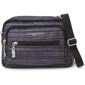 imageBaggallini Triple Zip Small Crossbody Bag for Women  8x6 Lightweight Convertible Fanny Pack Belt BagGrey Stripe