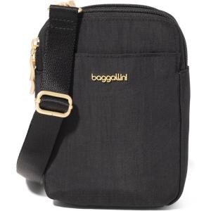 imageBaggallini Modern Take Two RFID 5quotx7quot Lightweight Small Phone Wallet Crossbody BagNylon Travel PurseBlack W Gold Hardware