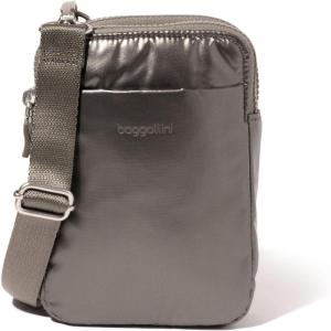 imageBaggallini Modern Take Two RFID 5quotx7quot Lightweight Small Phone Wallet Crossbody BagNylon Travel PurseGunmetal Puff