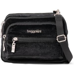 imageBaggallini Triple Zip Small Crossbody Bag for Women  8x6 Lightweight Convertible Fanny Pack Belt BagBlack Velvet