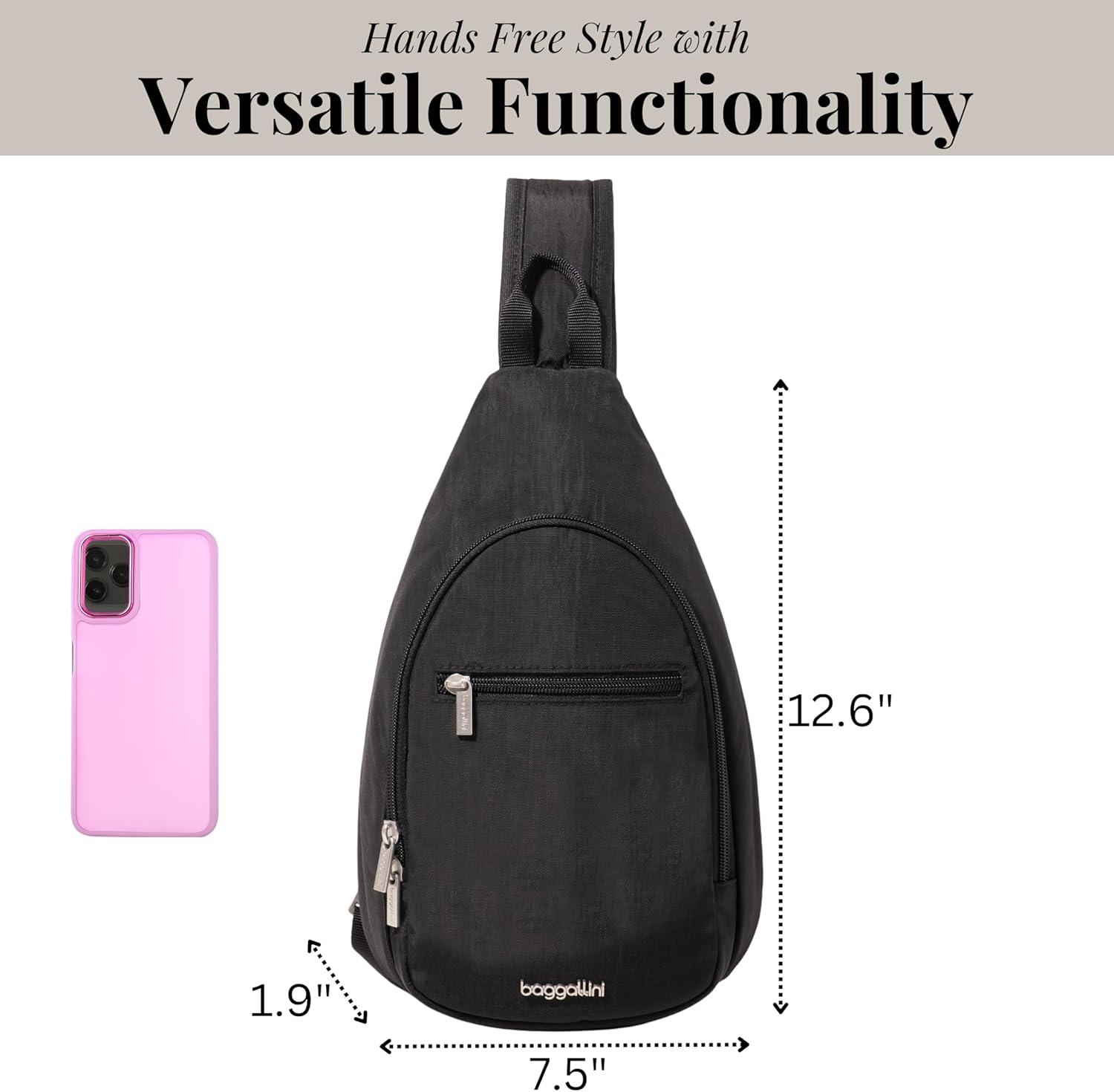imageBaggallini Daily Lightweight 126quotx75quot Sling Crossbody Bag with Convertible Adjustable Shoulder StrapBlack