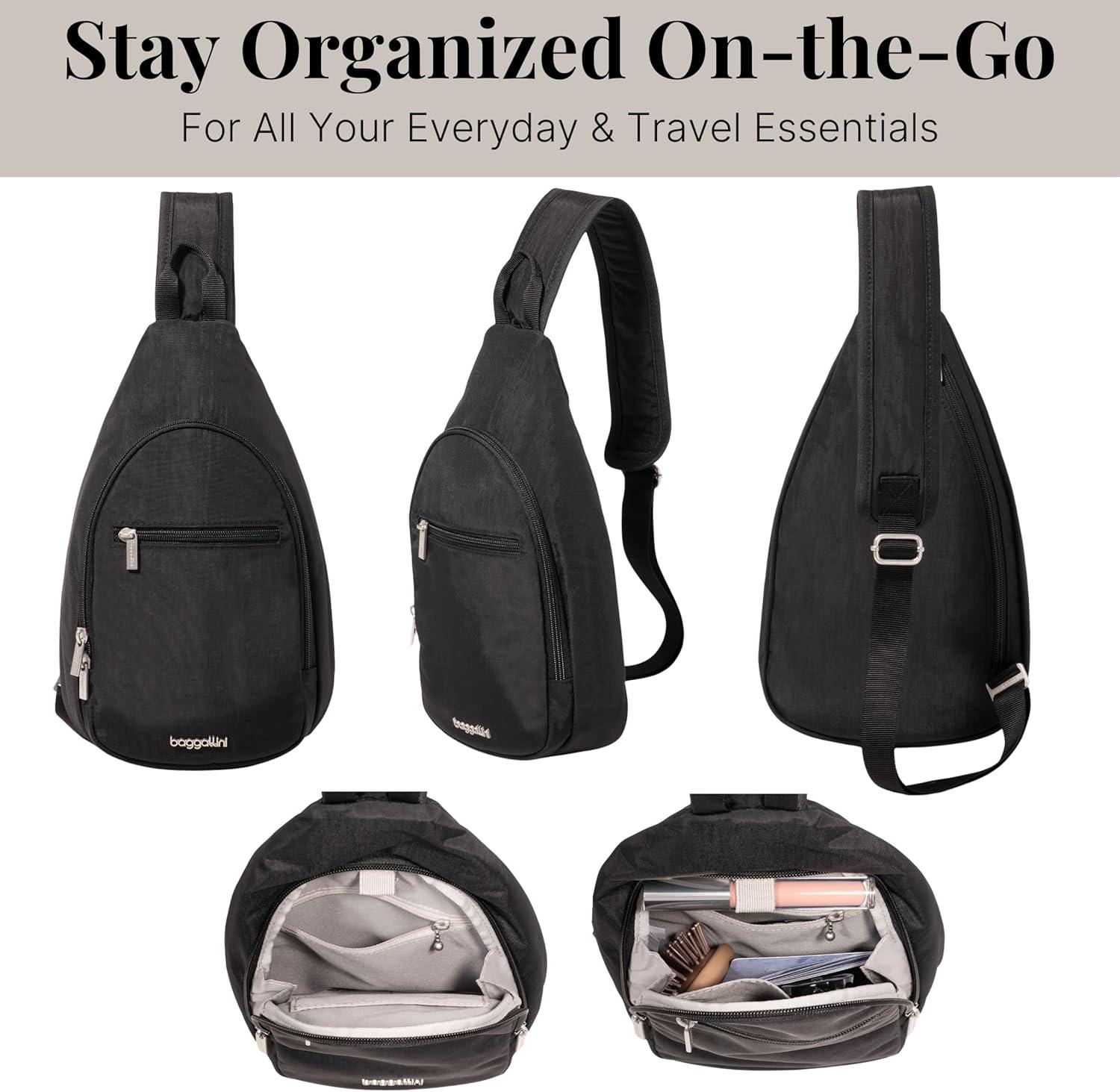 imageBaggallini Daily Lightweight 126quotx75quot Sling Crossbody Bag with Convertible Adjustable Shoulder StrapBlack