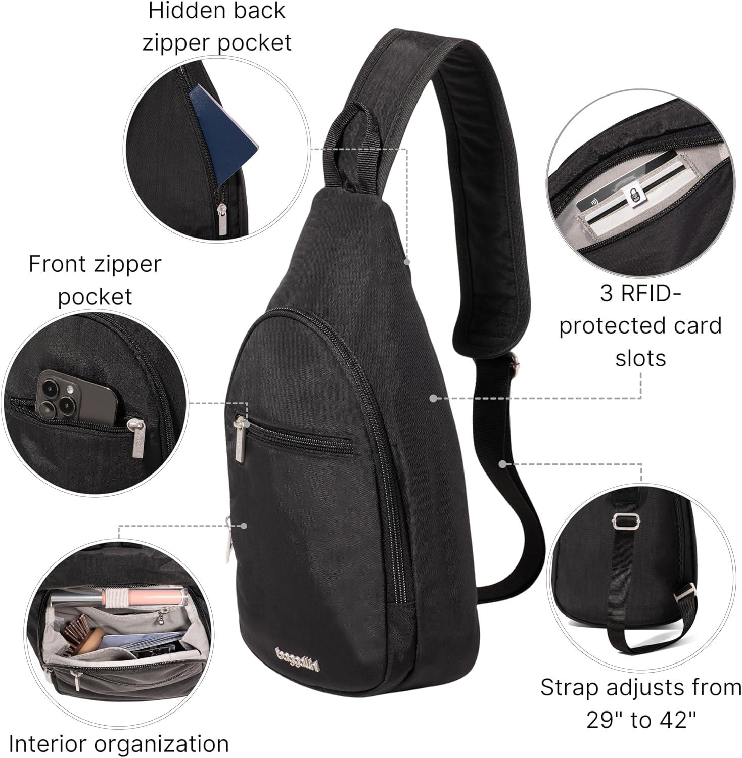 imageBaggallini Daily Lightweight 126quotx75quot Sling Crossbody Bag with Convertible Adjustable Shoulder StrapBlack