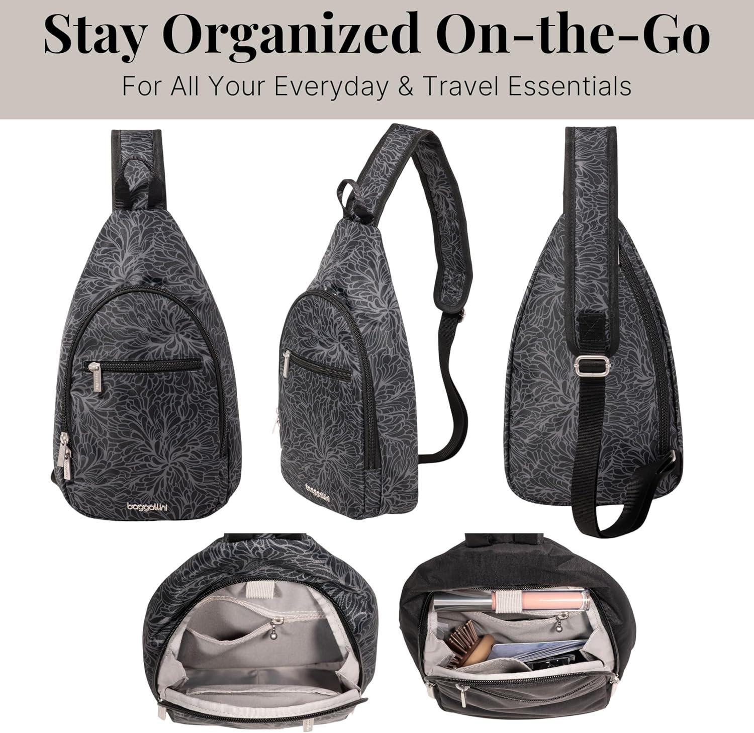 imageBaggallini Daily Lightweight 126quotx75quot Sling Crossbody Bag with Convertible Adjustable Shoulder StrapMidnight Blossom Print