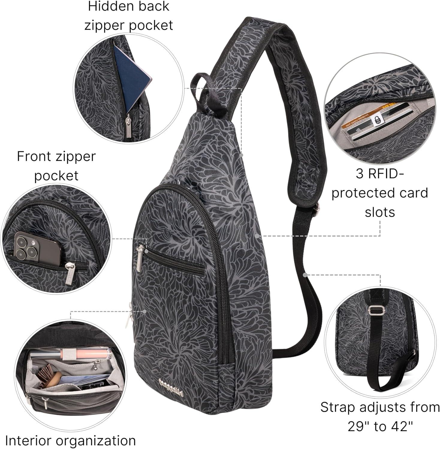 imageBaggallini Daily Lightweight 126quotx75quot Sling Crossbody Bag with Convertible Adjustable Shoulder StrapMidnight Blossom Print