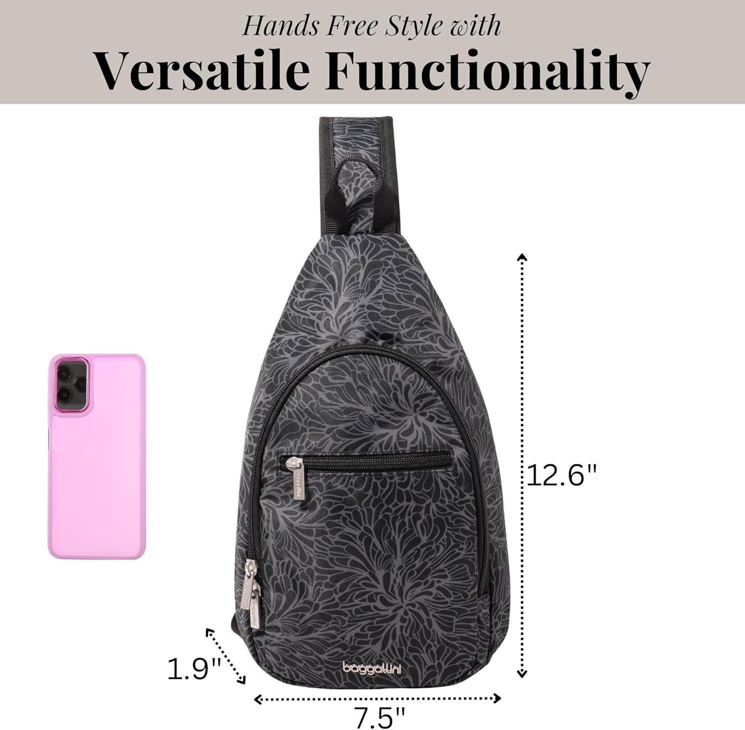 imageBaggallini Daily Lightweight 126quotx75quot Sling Crossbody Bag with Convertible Adjustable Shoulder StrapMidnight Blossom Print