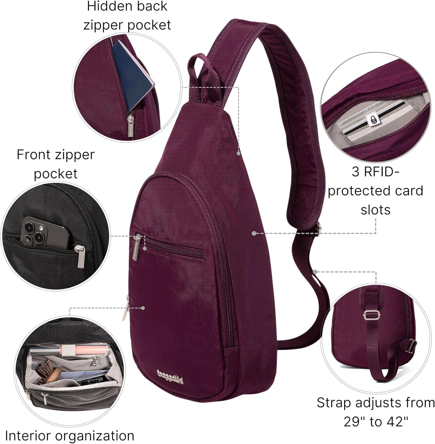 imageBaggallini Daily Lightweight 126quotx75quot Sling Crossbody Bag with Convertible Adjustable Shoulder StrapMulberry