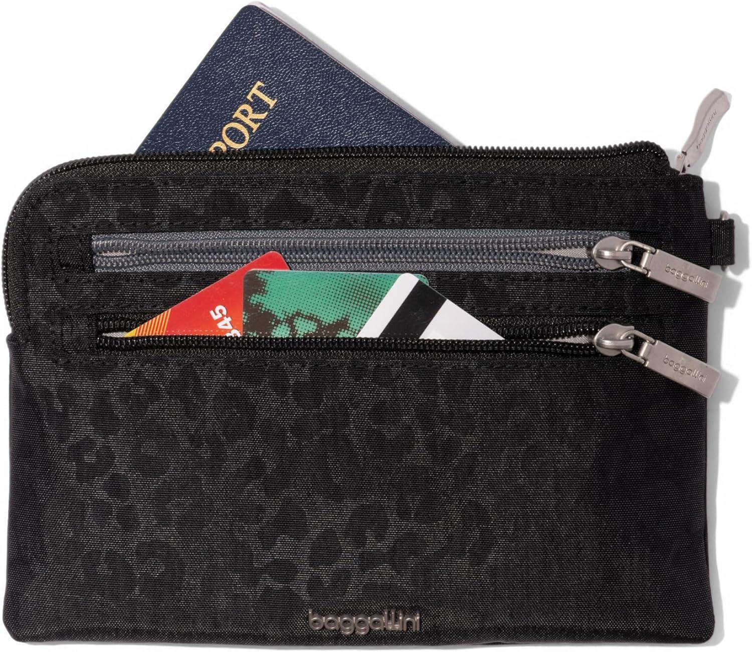 imageBaggallini Currency Organizer WristletLightweight 8quotx55quot RFID Protected Womens Wallet Card HolderBlack Cheetah Emboss