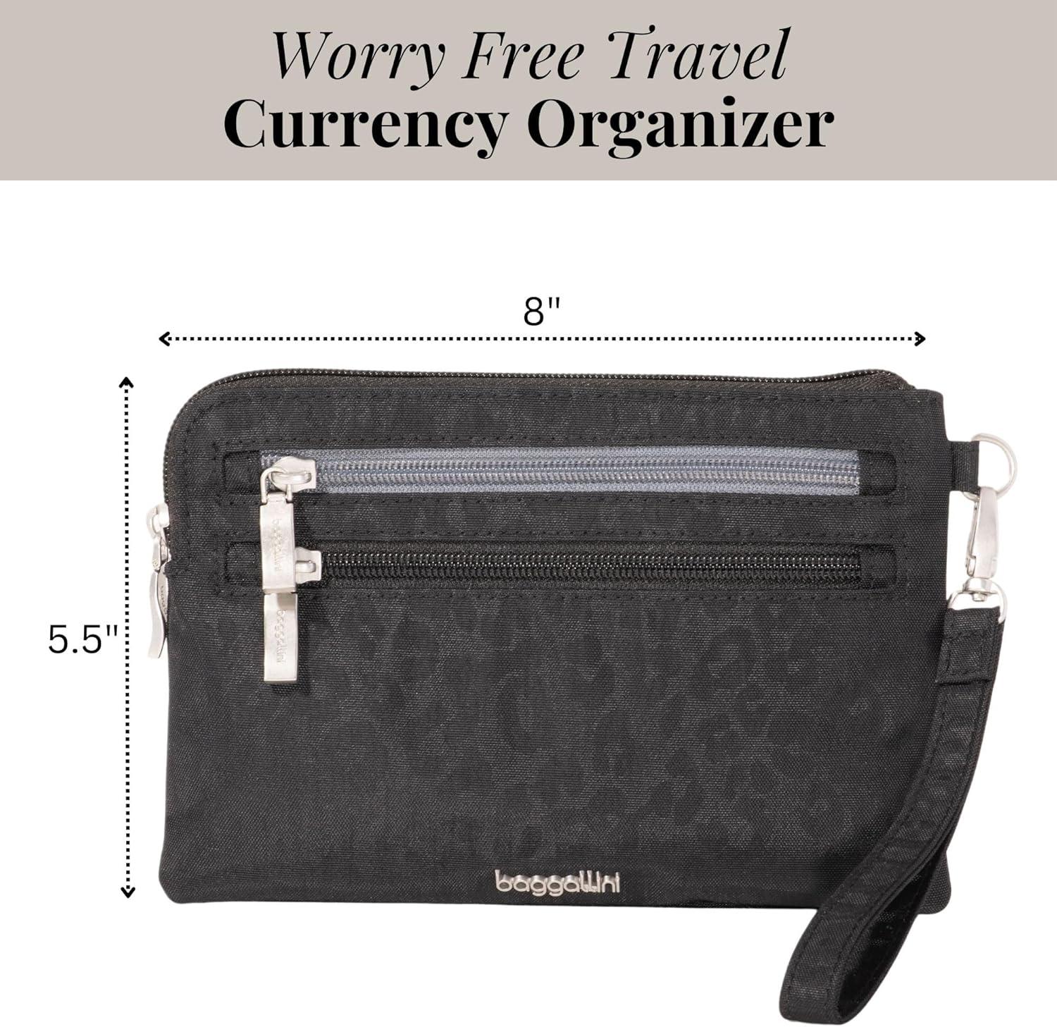 imageBaggallini Currency Organizer WristletLightweight 8quotx55quot RFID Protected Womens Wallet Card HolderBlack Cheetah Emboss