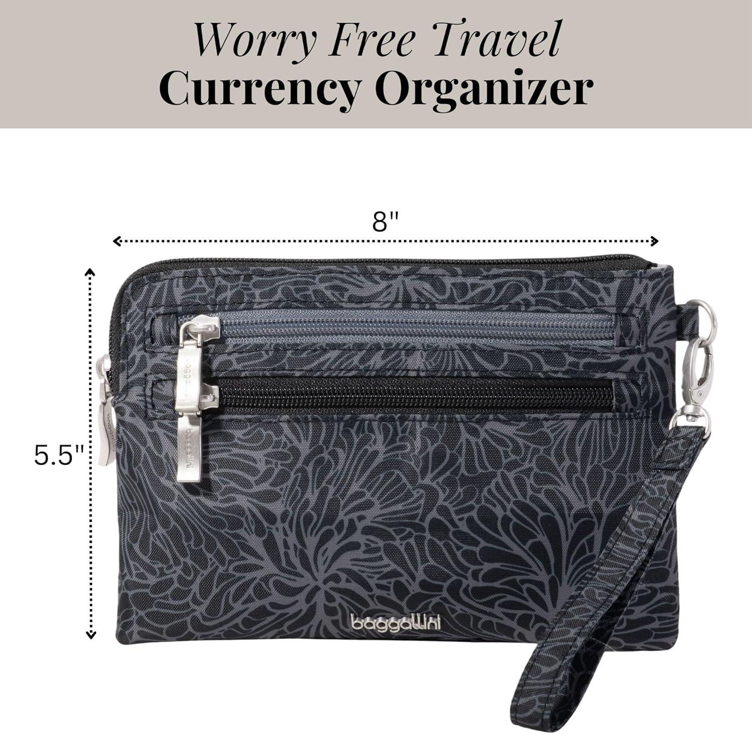 imageBaggallini Currency Organizer WristletLightweight 8quotx55quot RFID Protected Womens Wallet Card HolderMidnight Blossom Print