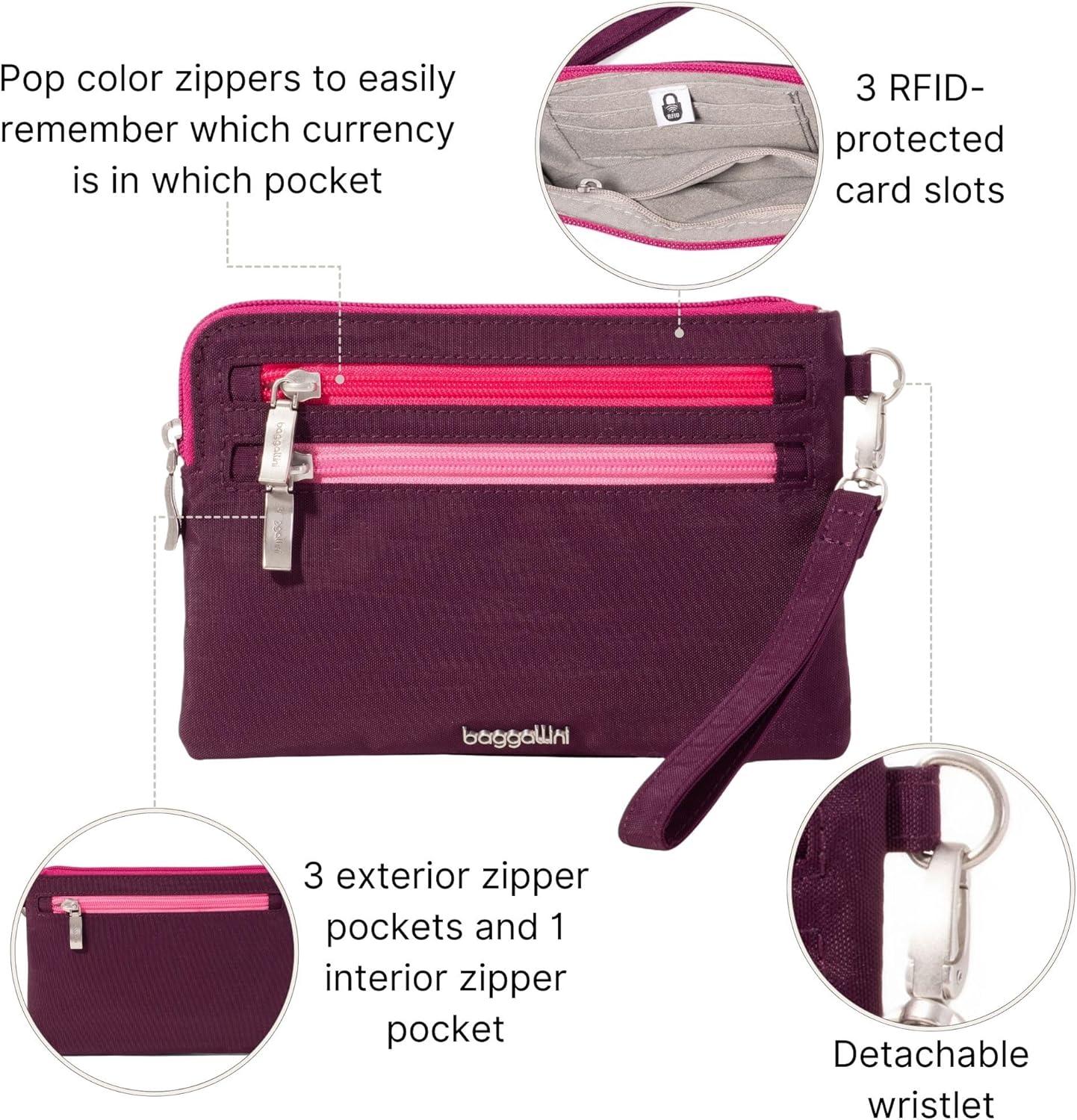 imageBaggallini Currency Organizer WristletLightweight 8quotx55quot RFID Protected Womens Wallet Card HolderMulberry