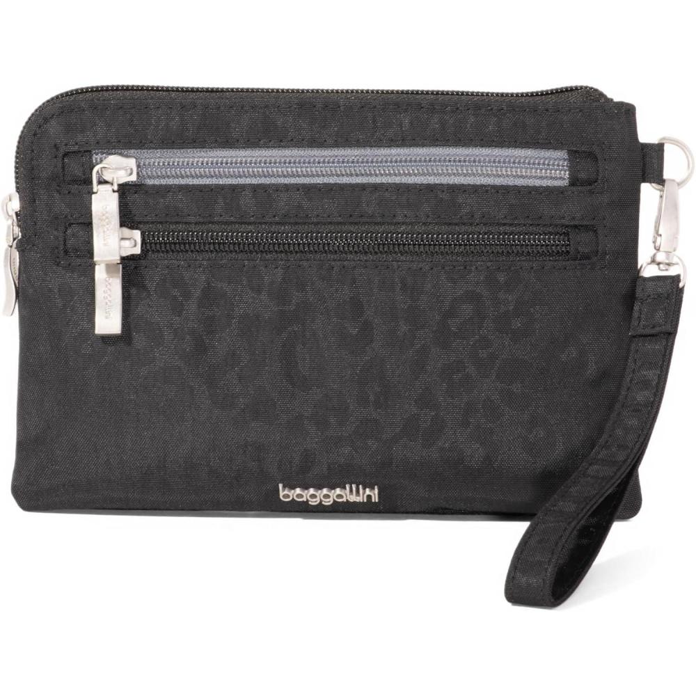 imageBaggallini Currency Organizer WristletLightweight 8quotx55quot RFID Protected Womens Wallet Card HolderBlack Cheetah Emboss