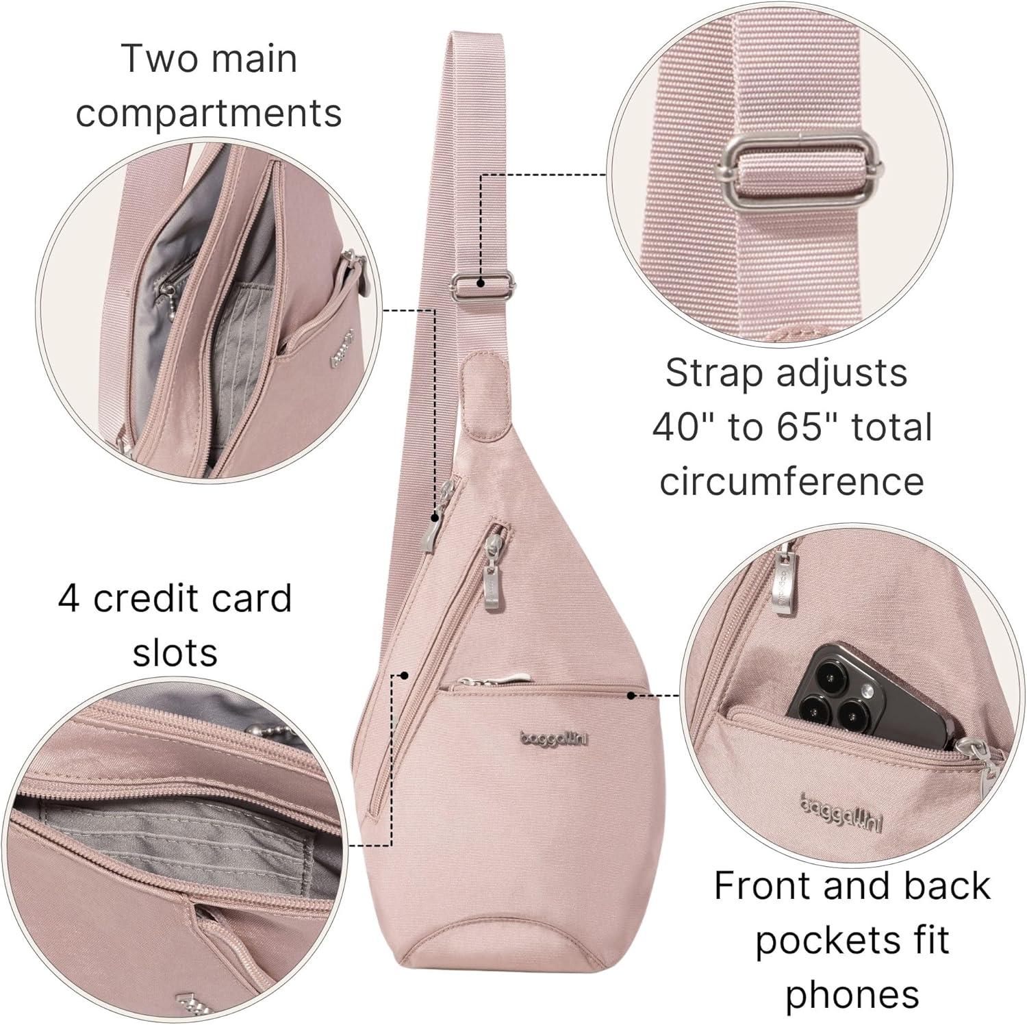 imageBaggallini Mini Sling  12x7 Sling Crossbody Bag Backpack with Adjustable Shoulder StrapBlush Shimmer