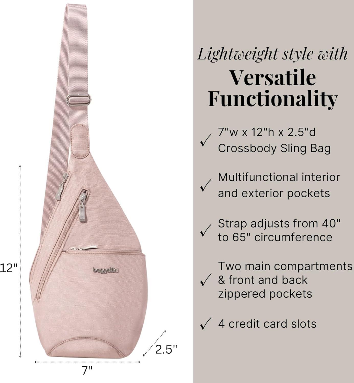 imageBaggallini Mini Sling  12x7 Sling Crossbody Bag Backpack with Adjustable Shoulder StrapBlush Shimmer