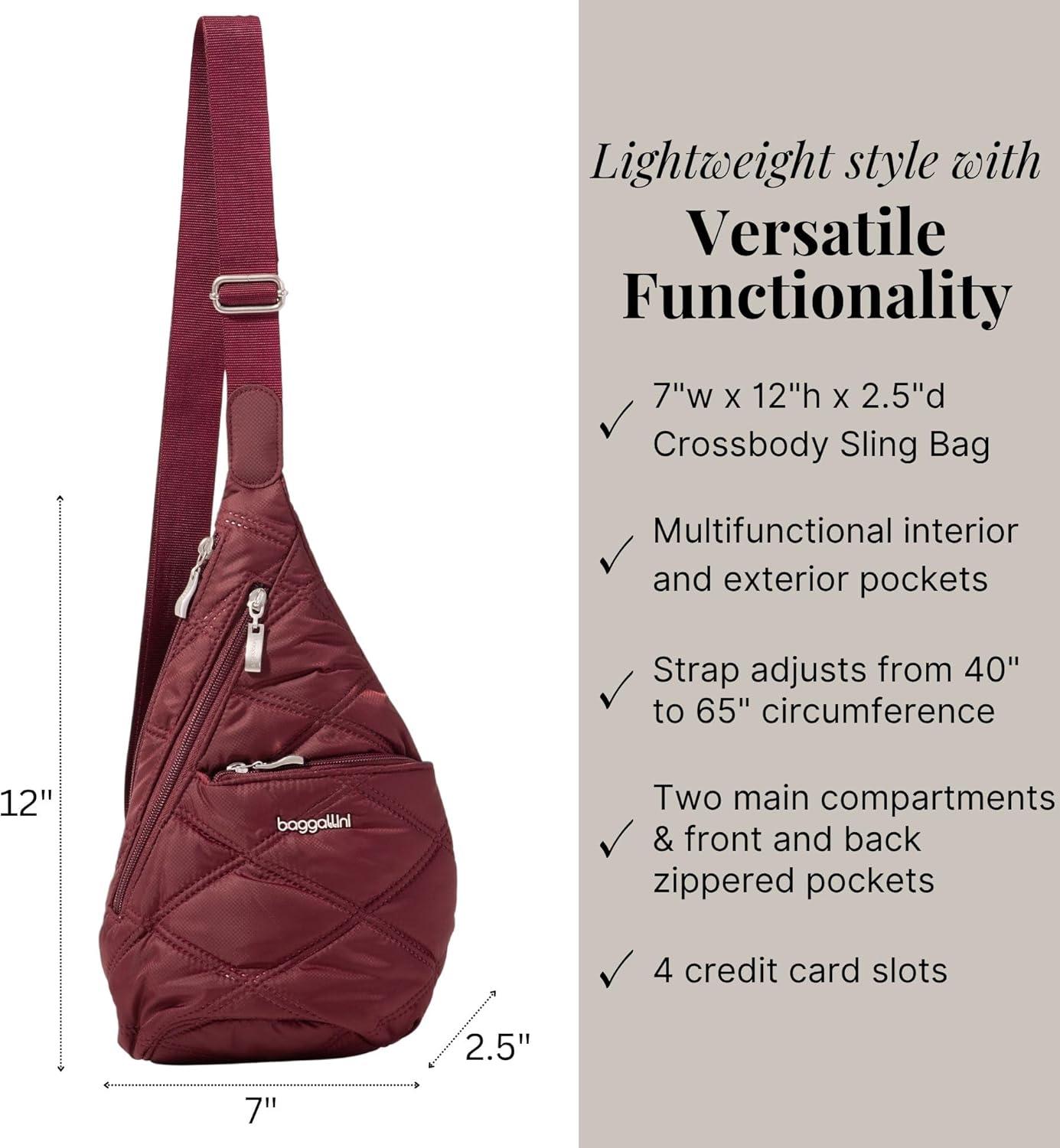 imageBaggallini Mini Sling  12x7 Sling Crossbody Bag Backpack with Adjustable Shoulder StrapDark Cherry Quilt