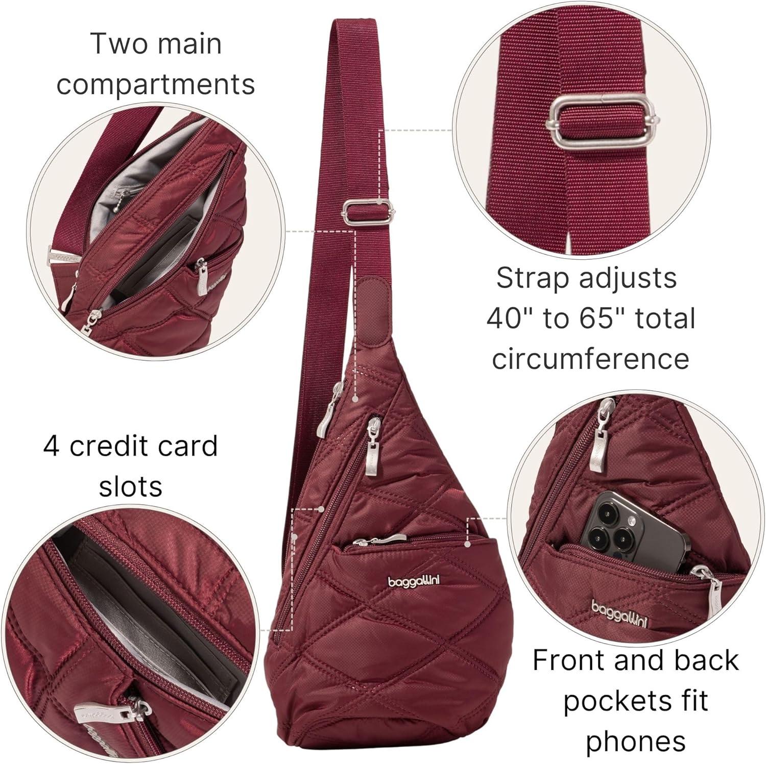 imageBaggallini Mini Sling  12x7 Sling Crossbody Bag Backpack with Adjustable Shoulder StrapDark Cherry Quilt
