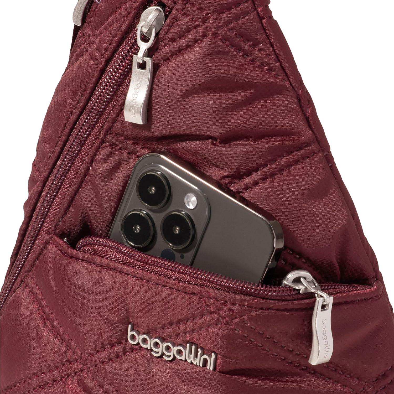 imageBaggallini Mini Sling  12x7 Sling Crossbody Bag Backpack with Adjustable Shoulder StrapDark Cherry Quilt