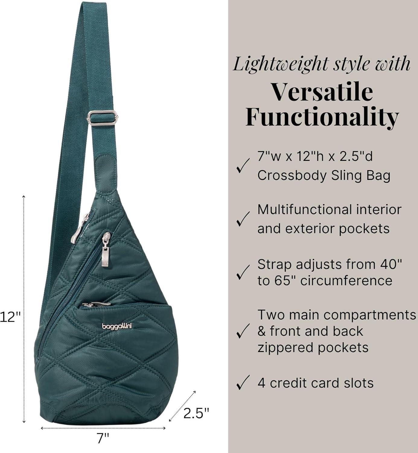 imageBaggallini Mini Sling  12x7 Sling Crossbody Bag Backpack with Adjustable Shoulder StrapEmerald Quilt