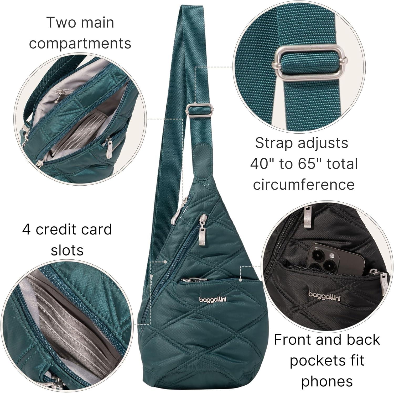 imageBaggallini Mini Sling  12x7 Sling Crossbody Bag Backpack with Adjustable Shoulder StrapEmerald Quilt