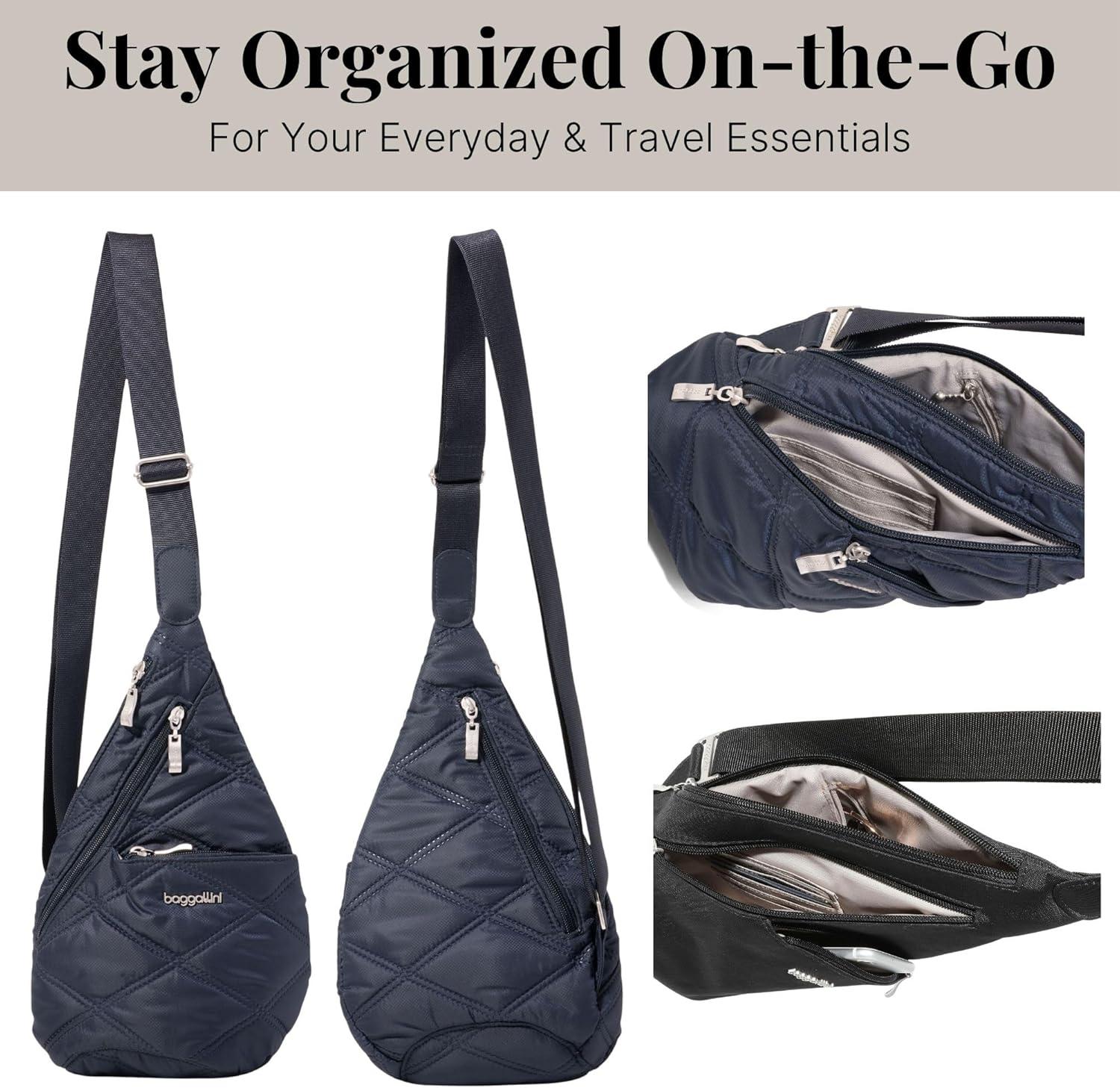 imageBaggallini Mini Sling  12x7 Sling Crossbody Bag Backpack with Adjustable Shoulder StrapFrench Navy Quilt