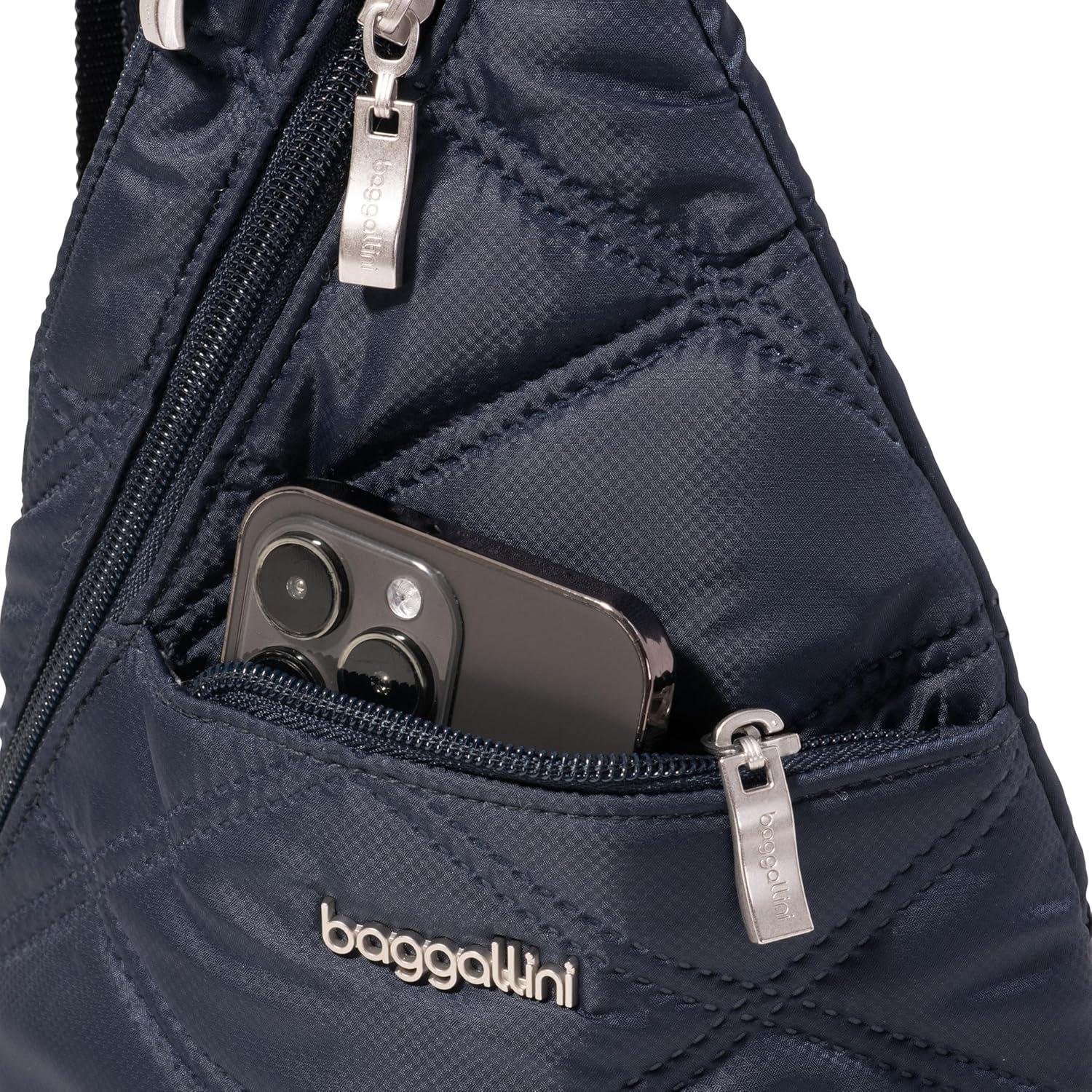 imageBaggallini Mini Sling  12x7 Sling Crossbody Bag Backpack with Adjustable Shoulder StrapFrench Navy Quilt