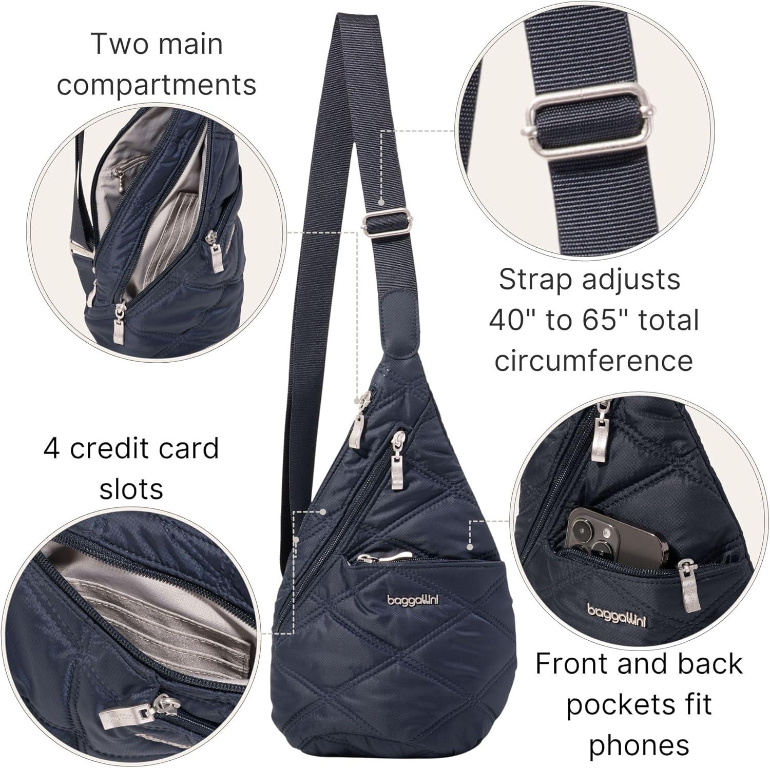 imageBaggallini Mini Sling  12x7 Sling Crossbody Bag Backpack with Adjustable Shoulder StrapFrench Navy Quilt