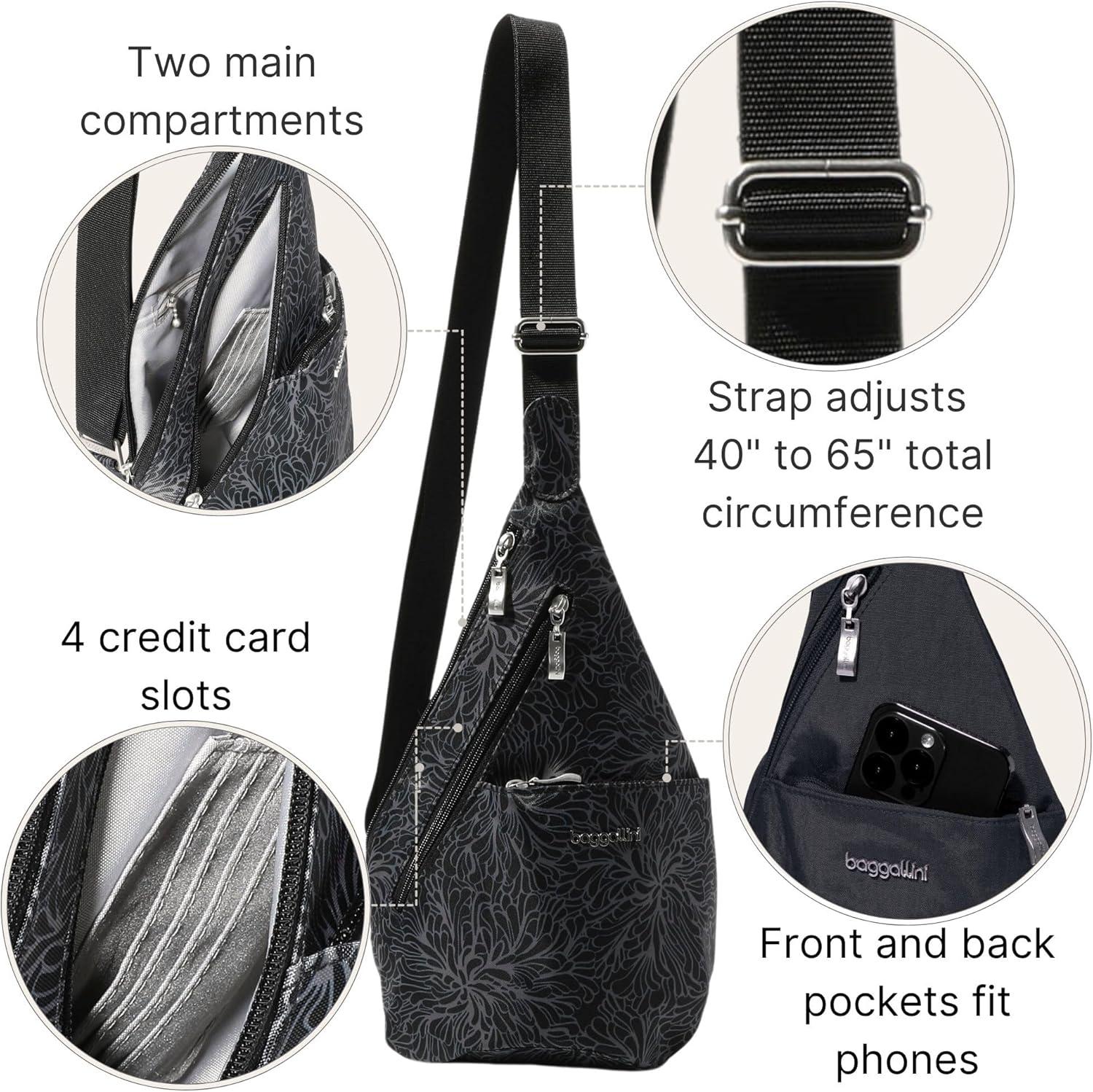 imageBaggallini Mini Sling  12x7 Sling Crossbody Bag Backpack with Adjustable Shoulder StrapMidnight Blossom