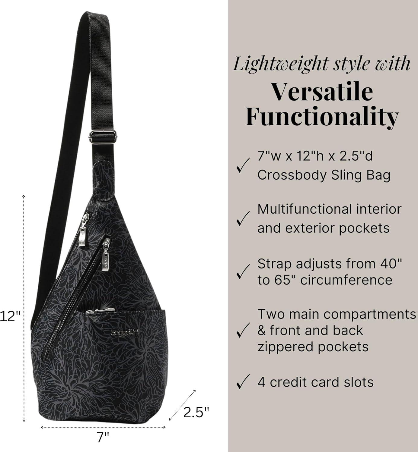 imageBaggallini Mini Sling  12x7 Sling Crossbody Bag Backpack with Adjustable Shoulder StrapMidnight Blossom