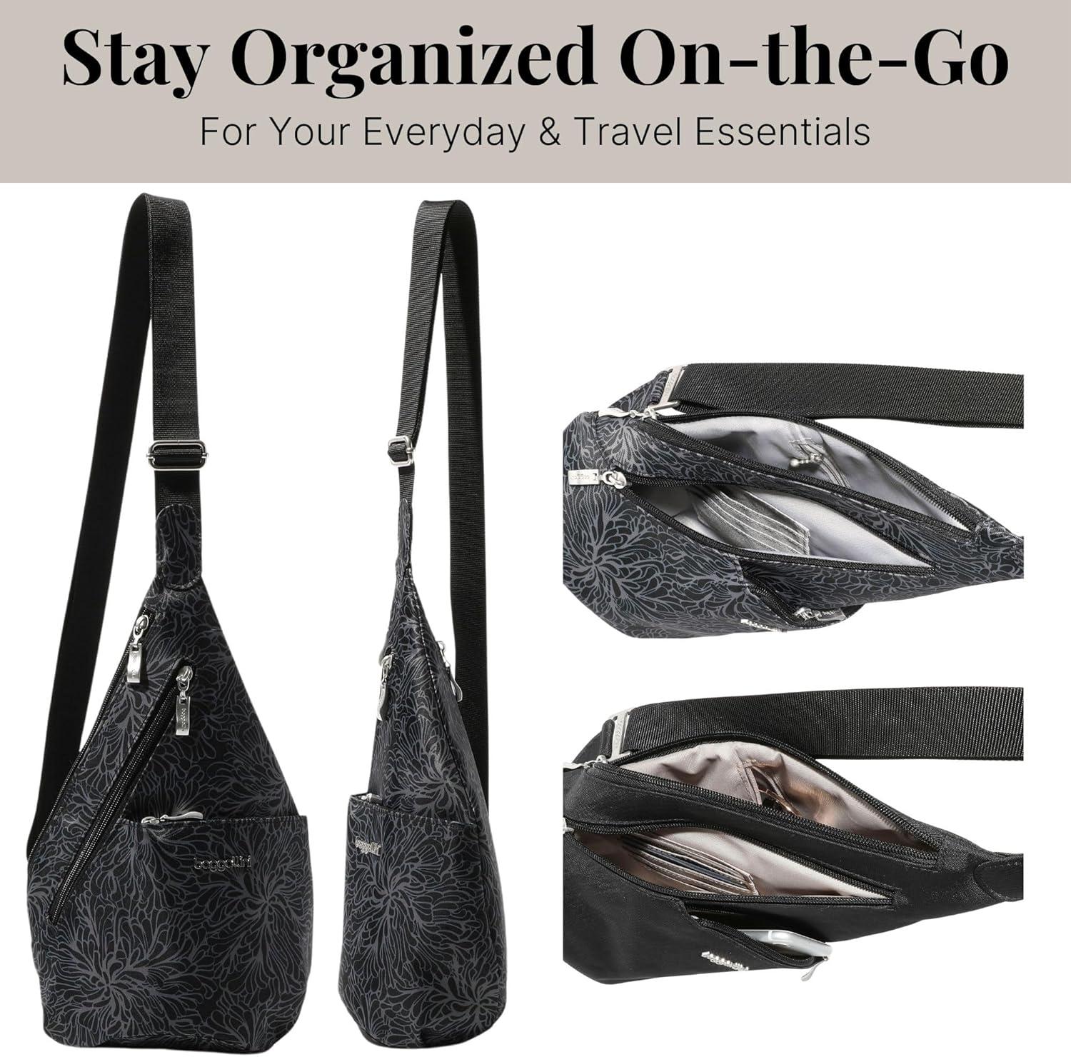 imageBaggallini Mini Sling  12x7 Sling Crossbody Bag Backpack with Adjustable Shoulder StrapMidnight Blossom