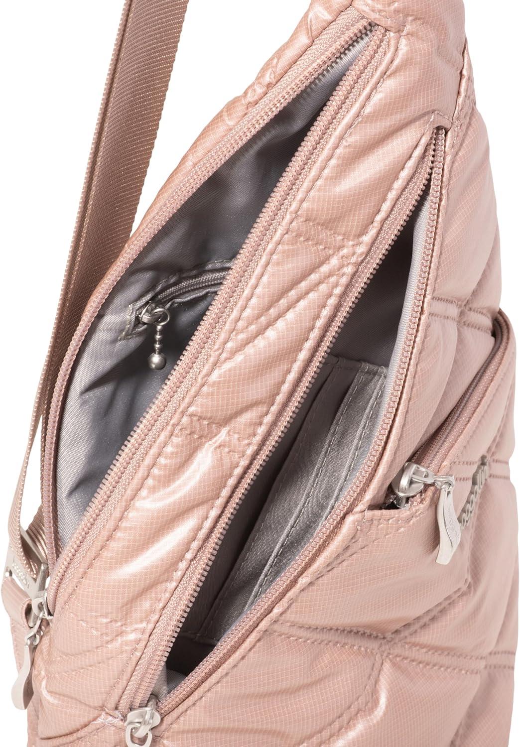 imageBaggallini Mini Sling  12x7 Sling Crossbody Bag Backpack with Adjustable Shoulder StrapRose Metallic Quilt