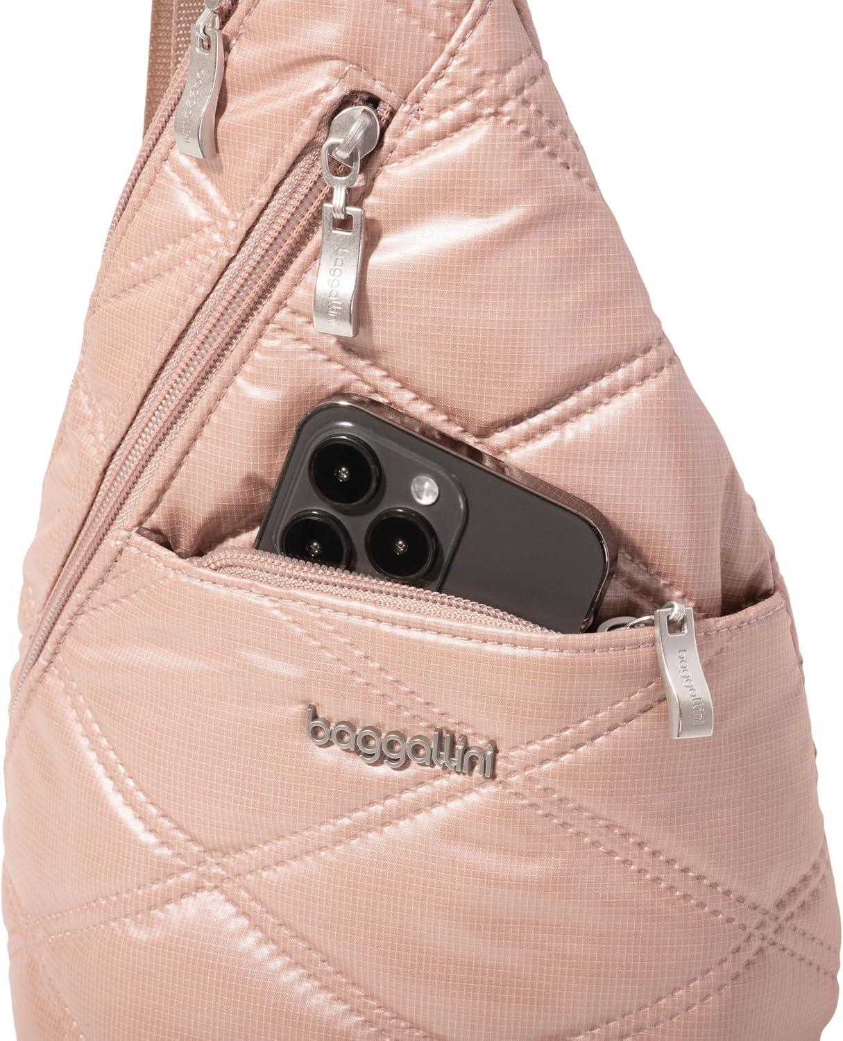 imageBaggallini Mini Sling  12x7 Sling Crossbody Bag Backpack with Adjustable Shoulder StrapRose Metallic Quilt