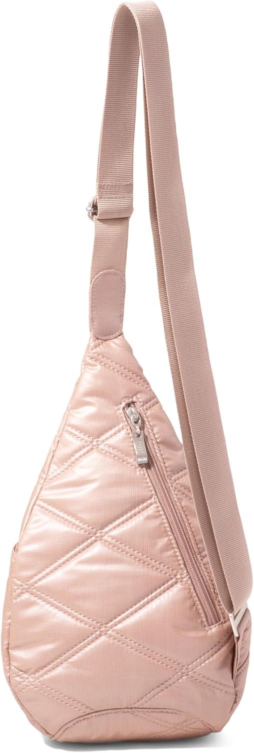imageBaggallini Mini Sling  12x7 Sling Crossbody Bag Backpack with Adjustable Shoulder StrapRose Metallic Quilt