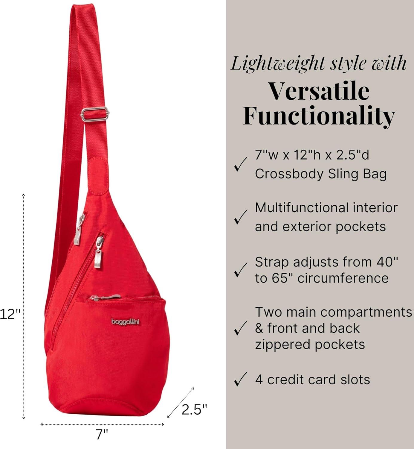 imageBaggallini Mini Sling  12x7 Sling Crossbody Bag Backpack with Adjustable Shoulder StrapScarlet Red