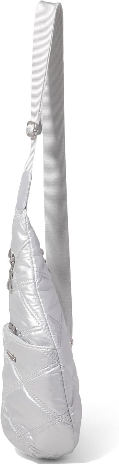 imageBaggallini Mini Sling  12x7 Sling Crossbody Bag Backpack with Adjustable Shoulder StrapSilver Metallic Quilt