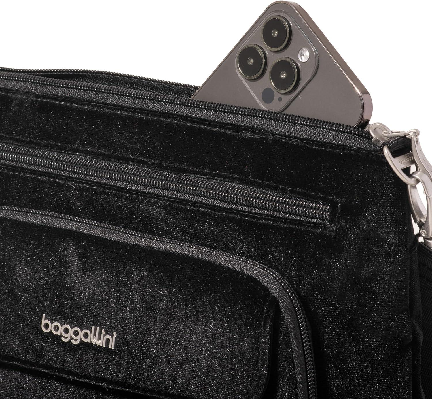 imageBaggallini Original Everyday 11x 75 Crossbody Bags for Women RFID Protected Lightweight Nylon Zippered Travel PurseBlack Velvet