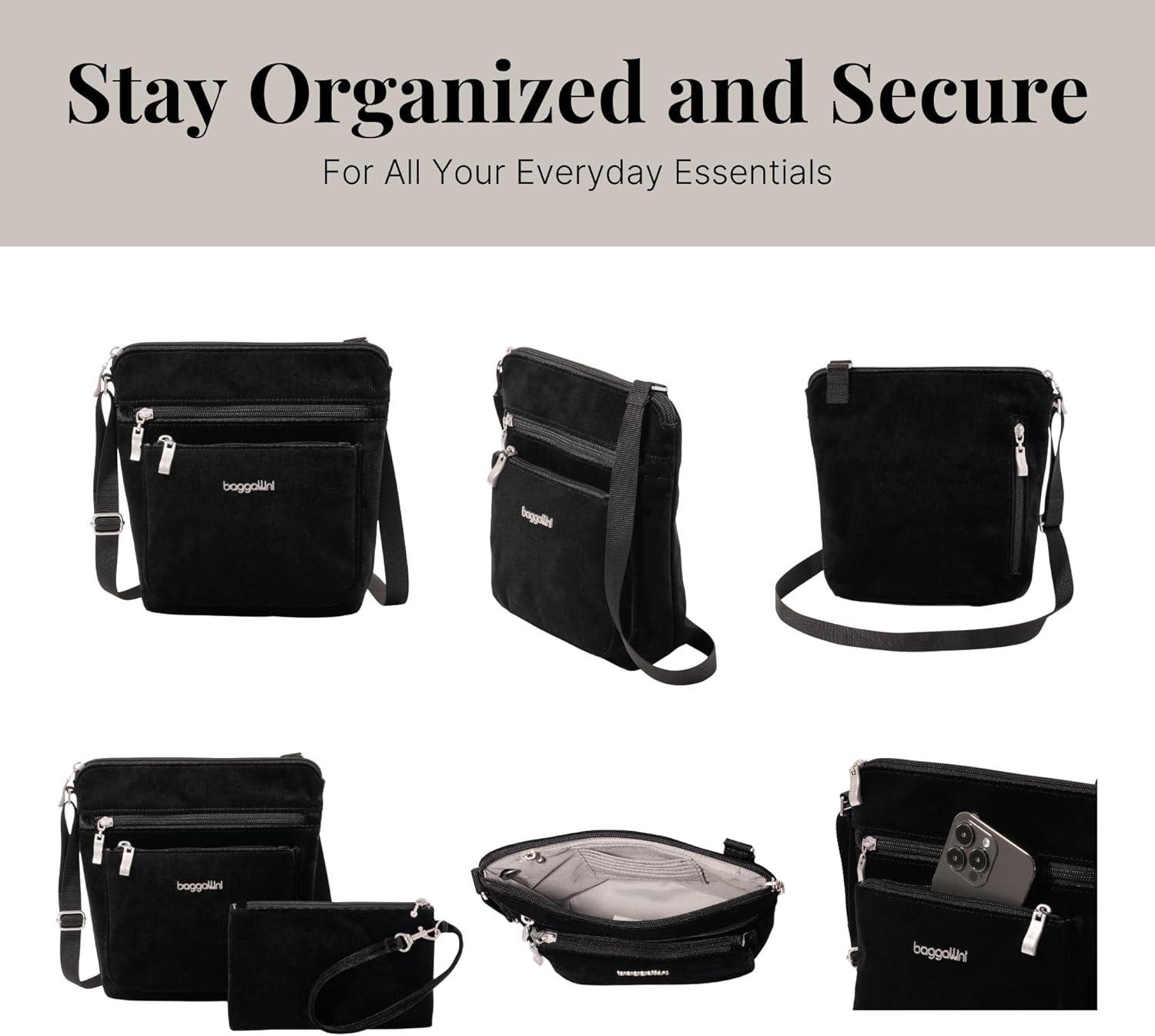 imageBaggallini Pocket Crossbody Bags for Women 8x8 Small Lightweight Durable Waterresistant Travel Purse WRfidBlack Velvet