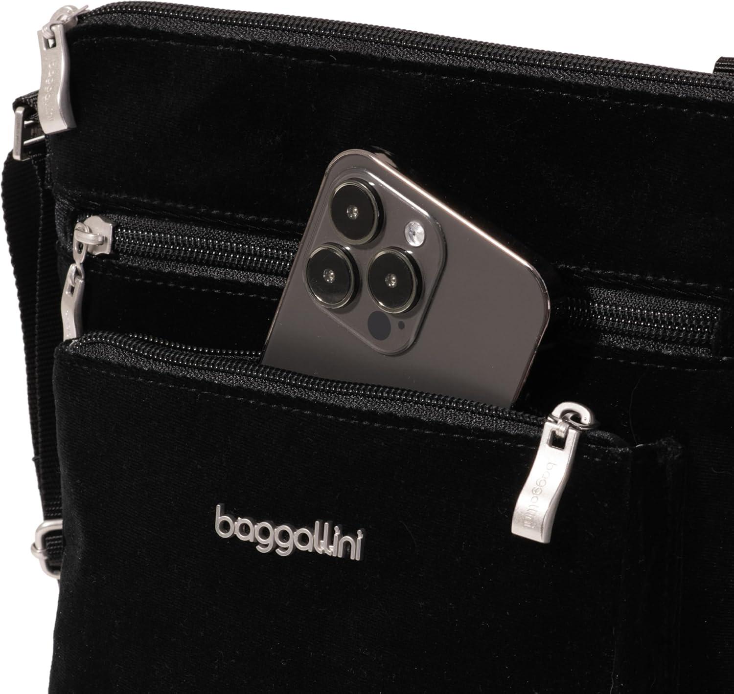 imageBaggallini Pocket Crossbody Bags for Women 8x8 Small Lightweight Durable Waterresistant Travel Purse WRfidBlack Velvet