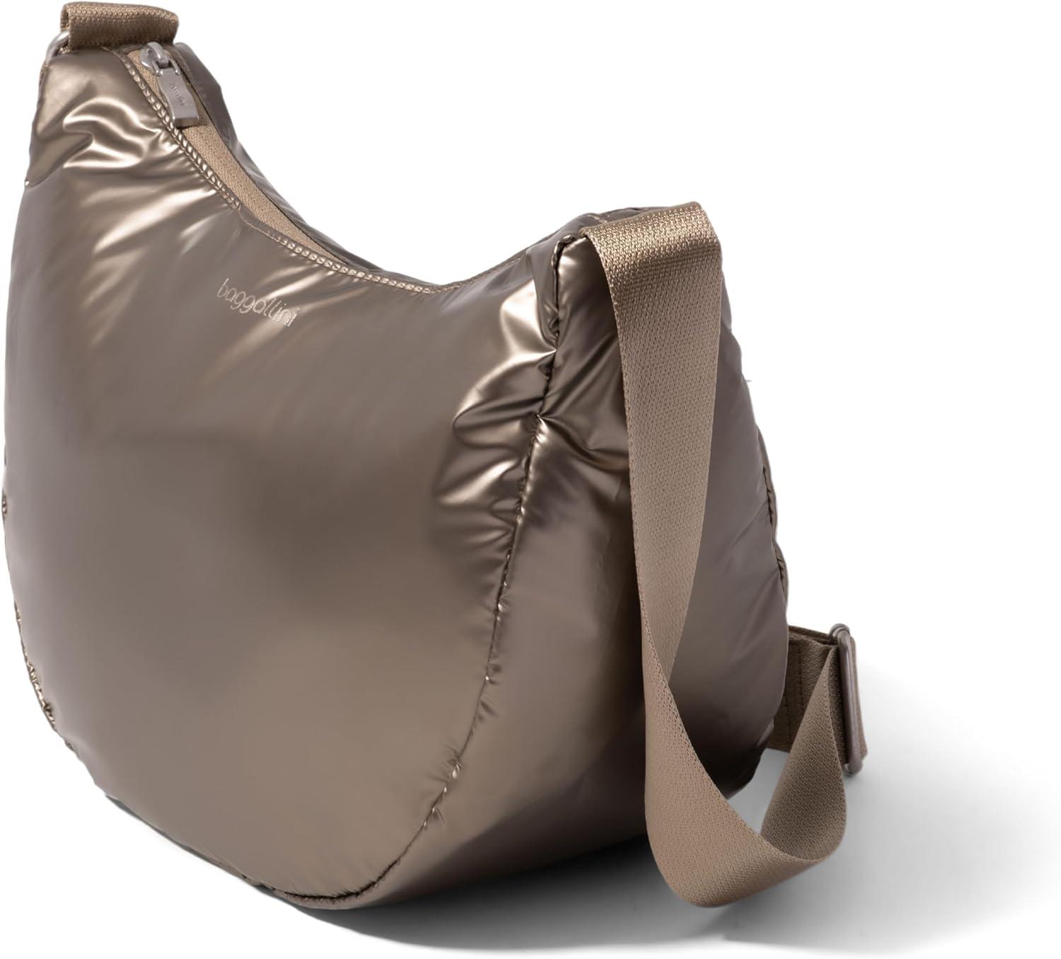 imageBaggallini Swift Crescent Crossbody Bag for Women  Lightweight 12quotx8quot Travel Purse HandbagCopper Metallic