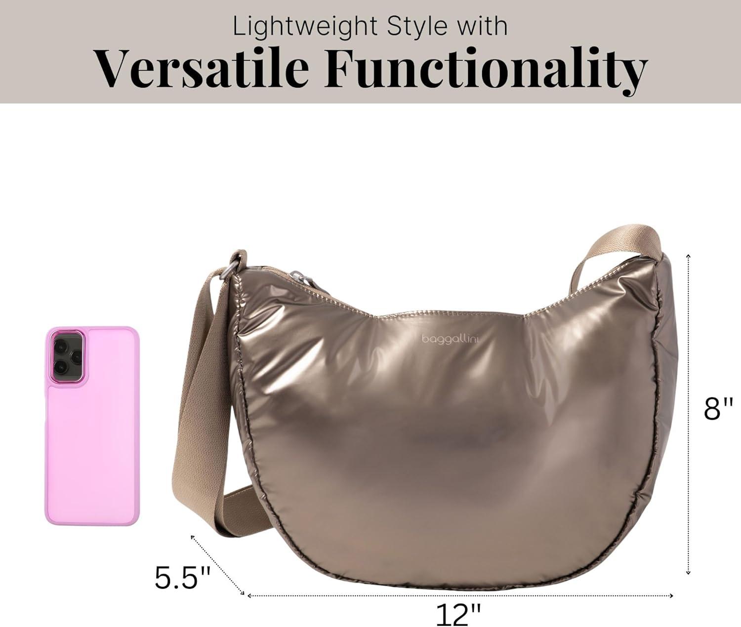 imageBaggallini Swift Crescent Crossbody Bag for Women  Lightweight 12quotx8quot Travel Purse HandbagCopper Metallic