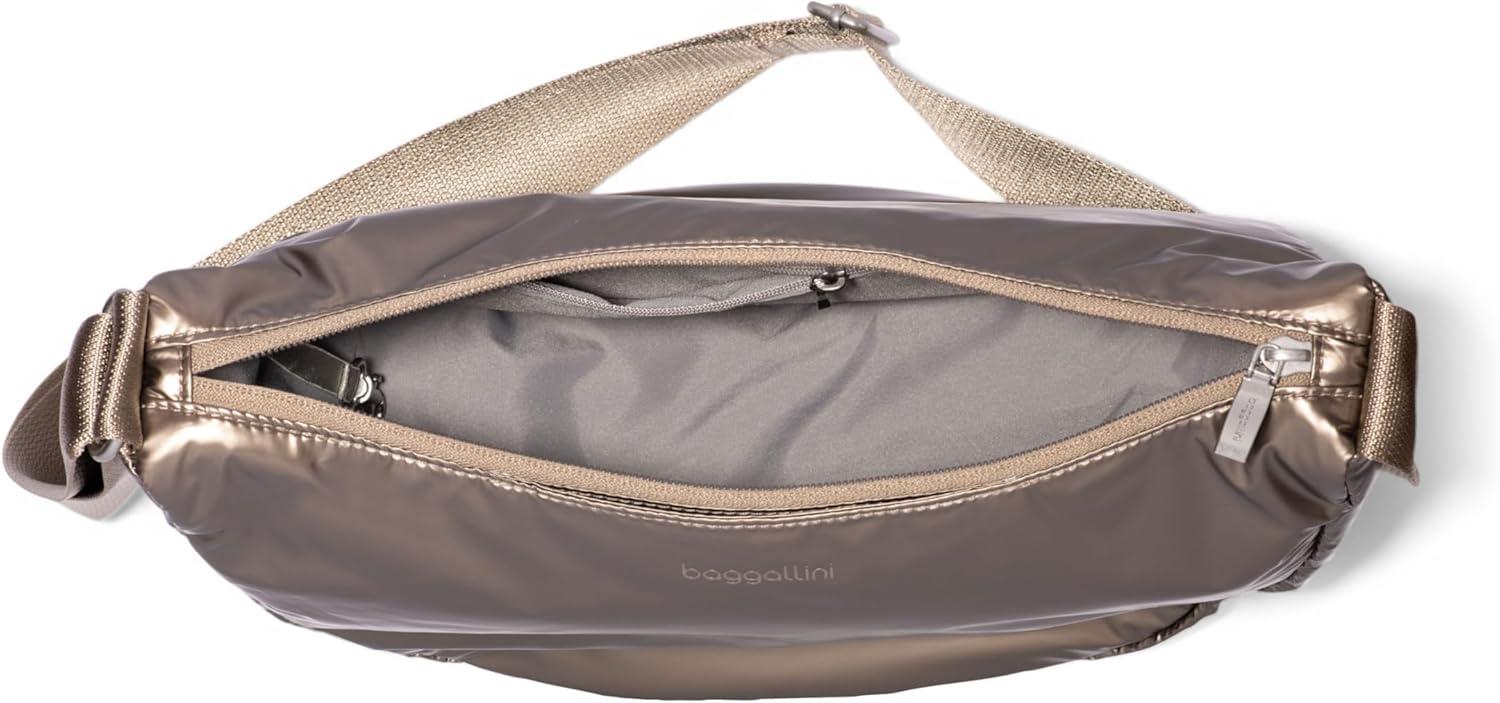 imageBaggallini Swift Crescent Crossbody Bag for Women  Lightweight 12quotx8quot Travel Purse HandbagCopper Metallic
