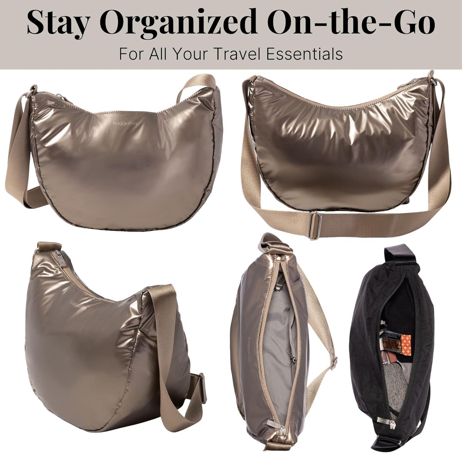 imageBaggallini Swift Crescent Crossbody Bag for Women  Lightweight 12quotx8quot Travel Purse HandbagCopper Metallic