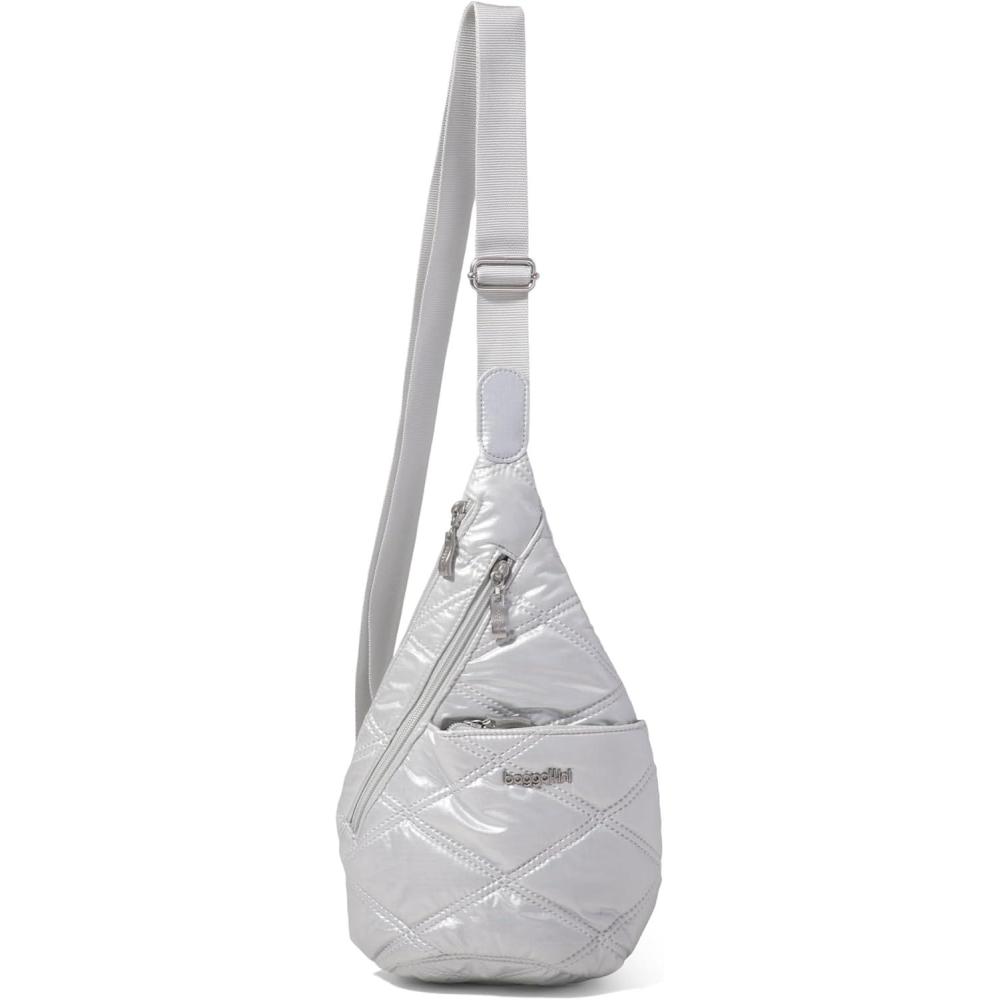 imageBaggallini Mini Sling  12x7 Sling Crossbody Bag Backpack with Adjustable Shoulder StrapSilver Metallic Quilt
