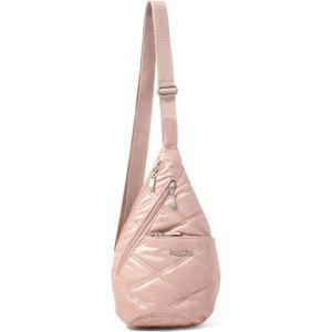 imageBaggallini Mini Sling  12x7 Sling Crossbody Bag Backpack with Adjustable Shoulder StrapRose Metallic Quilt