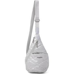 imageBaggallini Mini Sling  12x7 Sling Crossbody Bag Backpack with Adjustable Shoulder StrapSilver Metallic Quilt