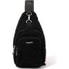 image:imageBaggallini Womens Central Park Sling 12x7 Crossbody Bag WConvertible Adjustable Shoulder StrapBlack Faux Shearling