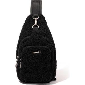 image:imageBaggallini Womens Central Park Sling 12x7 Crossbody Bag WConvertible Adjustable Shoulder StrapBlack Faux Shearling