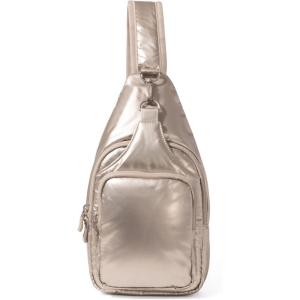 image:imageBaggallini Womens Central Park Sling 12x7 Crossbody Bag WConvertible Adjustable Shoulder StrapPlatinum Ecopuff